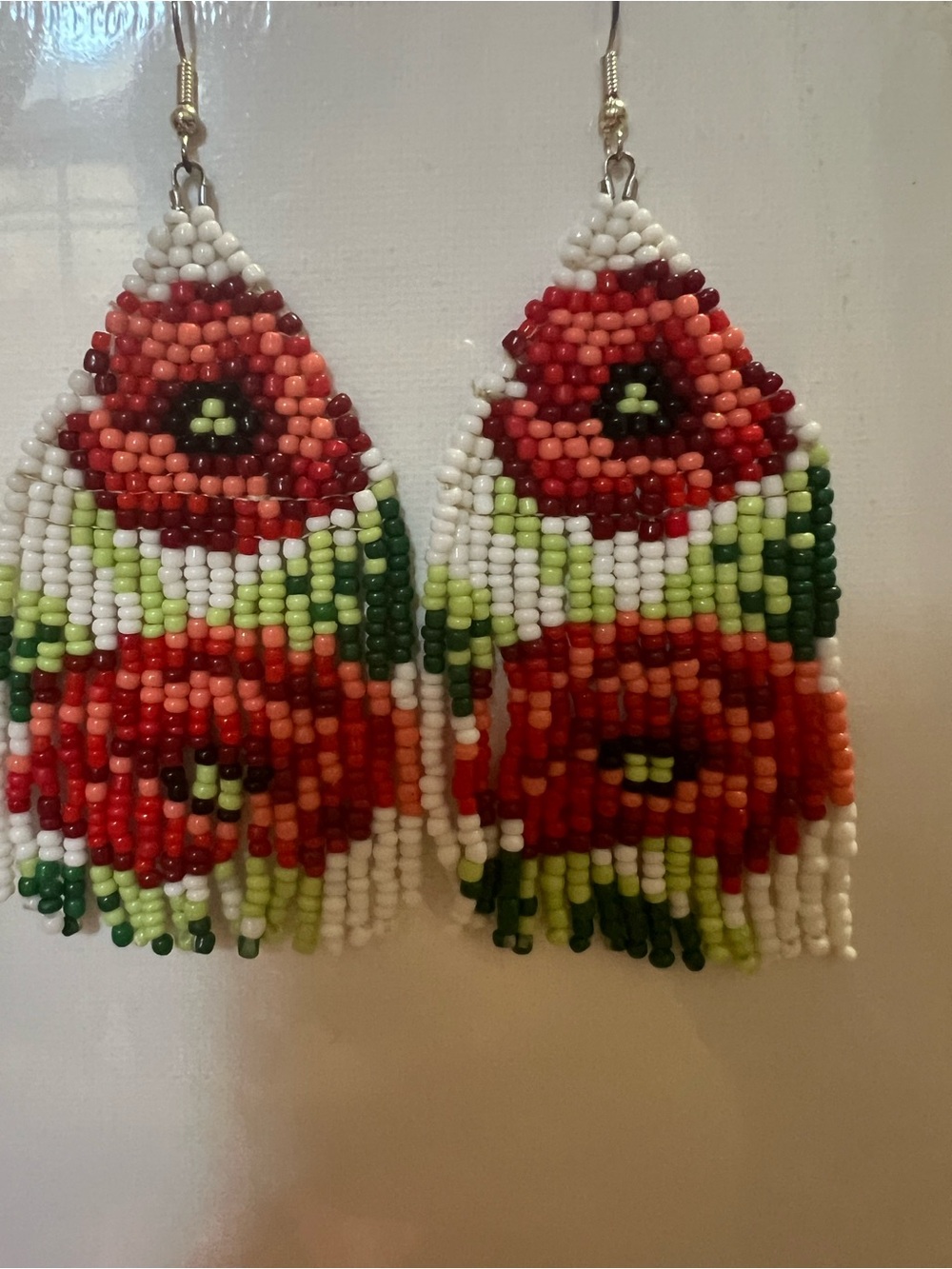 Handcrafted Red Floral Seed-Bead Fringe Earrings - Women's Jewelry